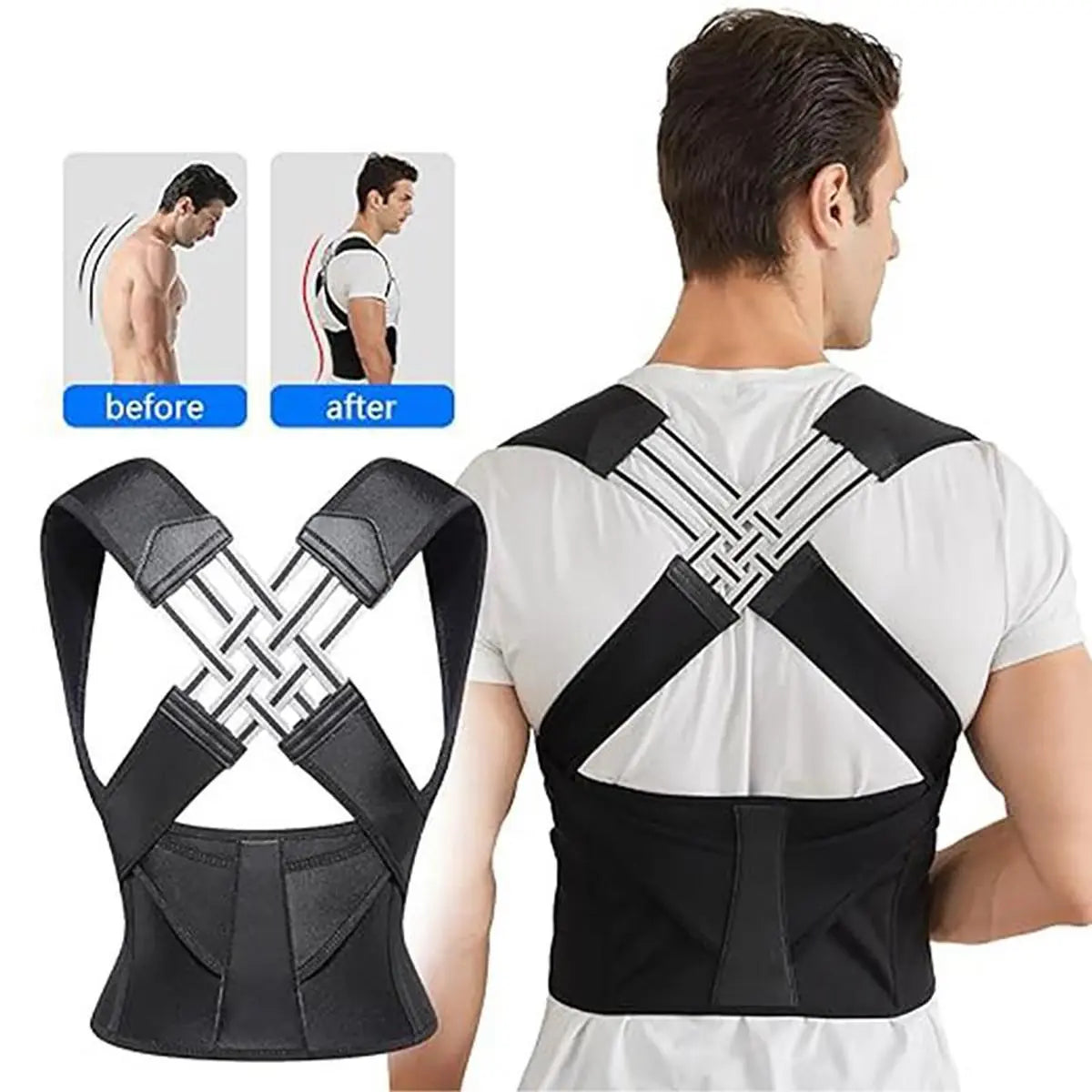 Unisex Adjustable 2.0 Posture Support Brace for Upper Back and Scoliosis Correction, Ideal for Home and Gym Use