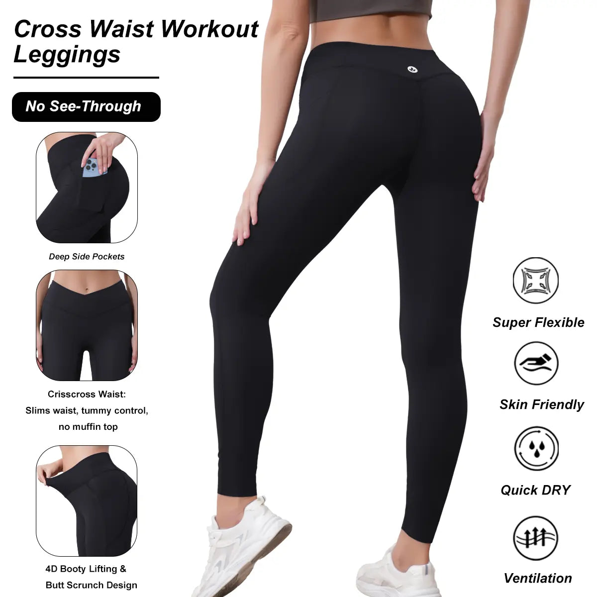 Women'S High Waist Stretchable Yoga Pants - Female Athletic Leggings with Pockets for Yoga, Running and Outdoor Daily Wear