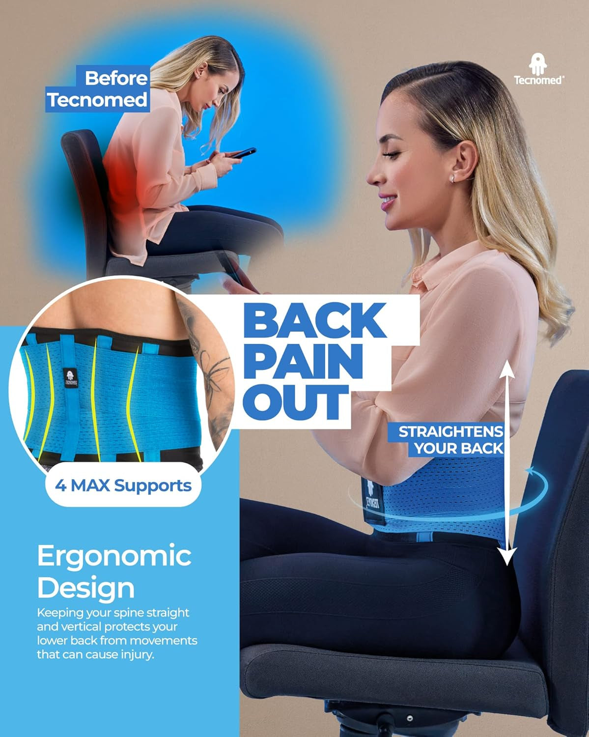Back Brace for Men & Women - Immediate Relief from Back Pain, Herniated Disc, Sciatica, Scoliosis – Breathable Lower Back Belt for Weight Lifting - Workout - Posture Corrector