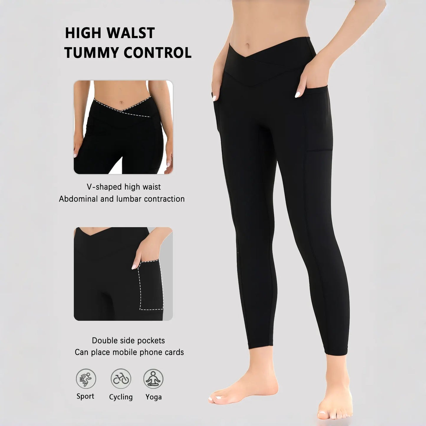Women'S High Waist Stretchable Yoga Pants - Female Athletic Leggings with Pockets for Yoga, Running and Outdoor Daily Wear